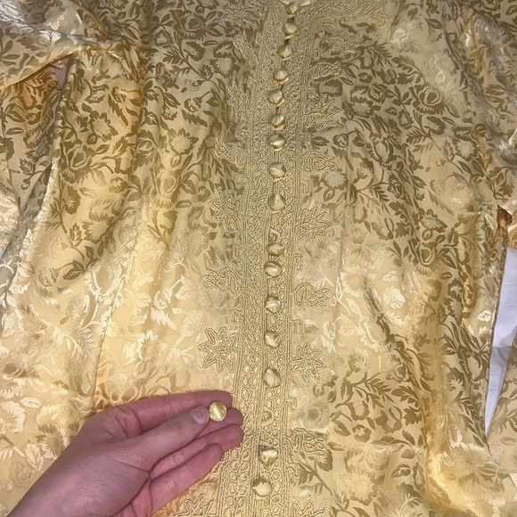 Oscar de la Renta Vintage Yellow Silk Caftan and Pant Set, brand new with tags - Picture 10 of 16